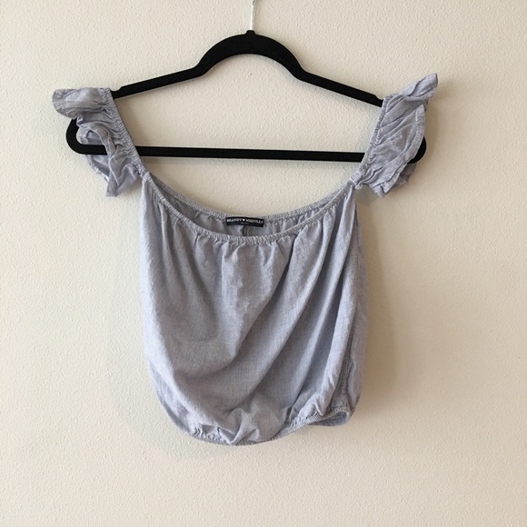 Brandy Melville Tops - Blue and white striped off the shoulder crop top